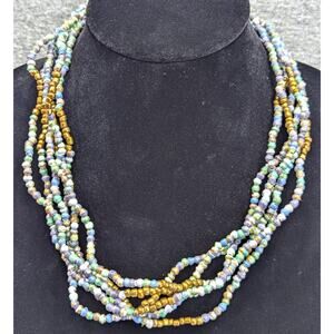 Teng Yue Paper Bead Necklace, Multi-Strand, Blue/Green, Ball/Socket Clasp